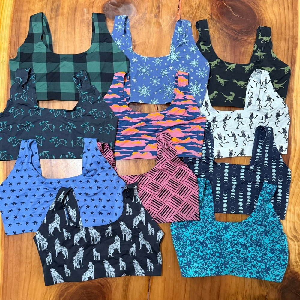 MeUndies Bralette lot of 11 Wireless Nylon Sports unpadded Printed Dinosaur X4-1